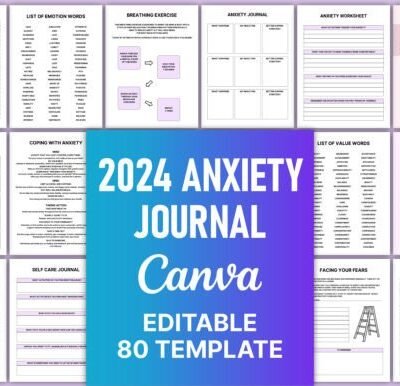 Editable 2024 Anxiety Journal Canva