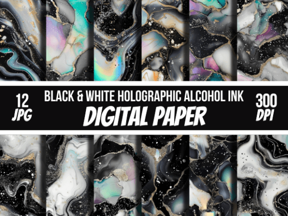 Black White Glitter Alcohol Ink Backdrop