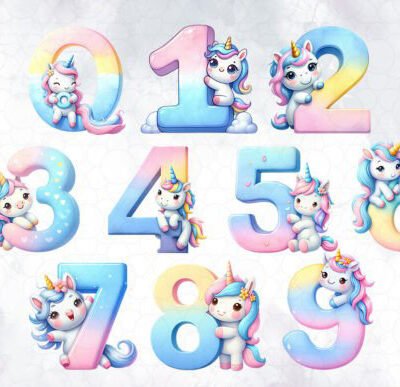 Cute Unicorn Alphabet Clipart PNG