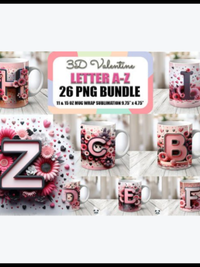 Bundle of 3D Mug Wraps featuring Valentine's Day Alphabet