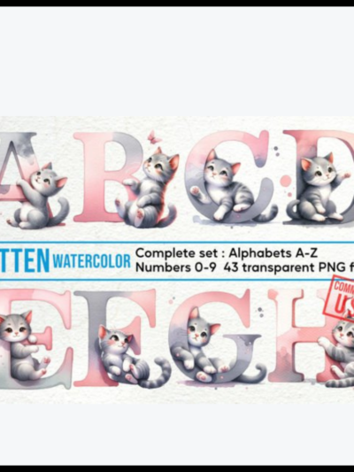 Kitten Watercolor Alphabet & Number
