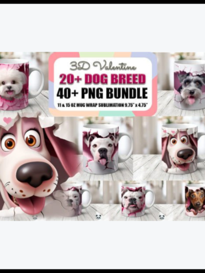 Bundle of 3D Mug Wraps featuring Valentine's Day Dog theme