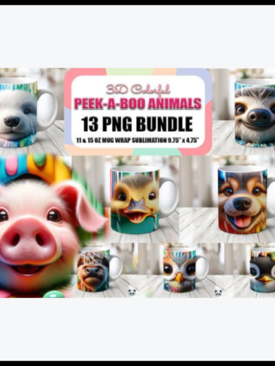 Colorful 3D Mug Wrap featuring Peek-a-Boo Animals