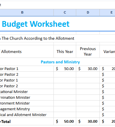 Church Budget Worksheet Template.xlsx