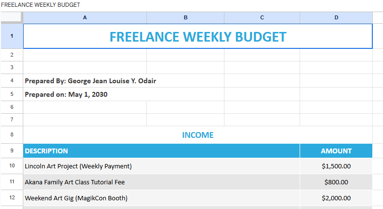 Free Weekly Freelance Budget Template.xlsx