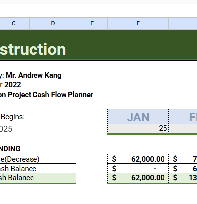 Construction Project Cash Flow Planner Template.x