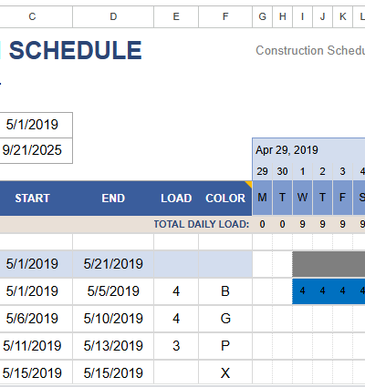 construction schedule daily.xlsx