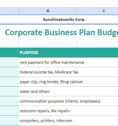 Corporate Business Plan Budget.xlsx