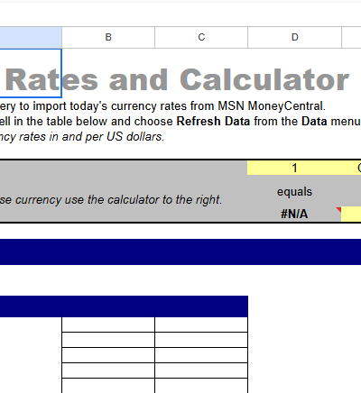 CURRENCY RATES AND CALCULAT.XLT