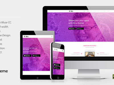 elements brix mobile app landing page muse template