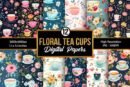 Floral Tea Cups Digital Paper Patterns