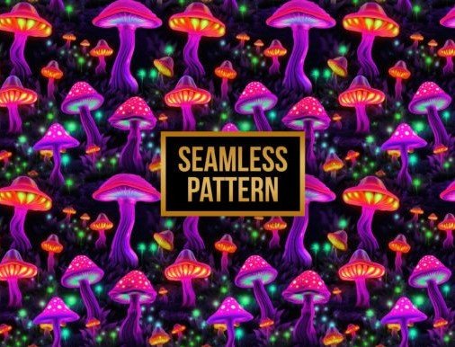 Neon Mushrooms Digital Paper Patterns