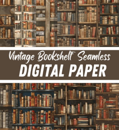 Vintage Library Bookshelf Paper Patterns
