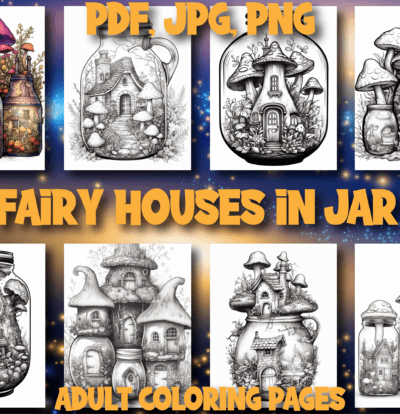 Fairy Houses in Jar Adult Coloring Pages