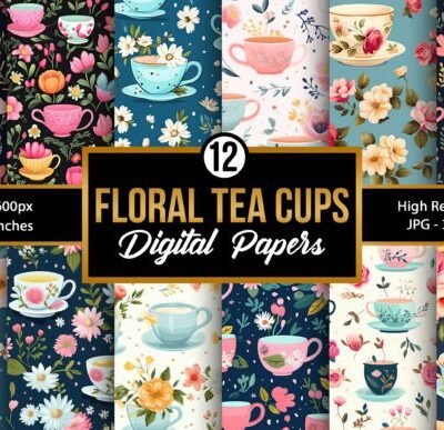 Floral Tea Cups Digital Paper Patterns
