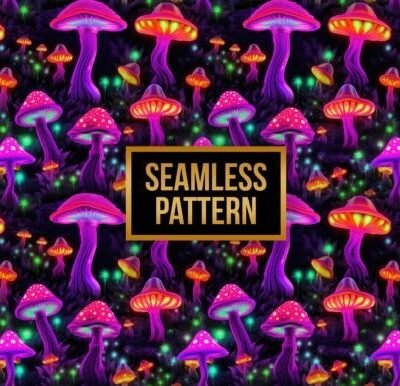 Neon Mushrooms Digital Paper Patterns