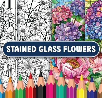 عدد 220 صفحة تلوين لزهور الزجاج